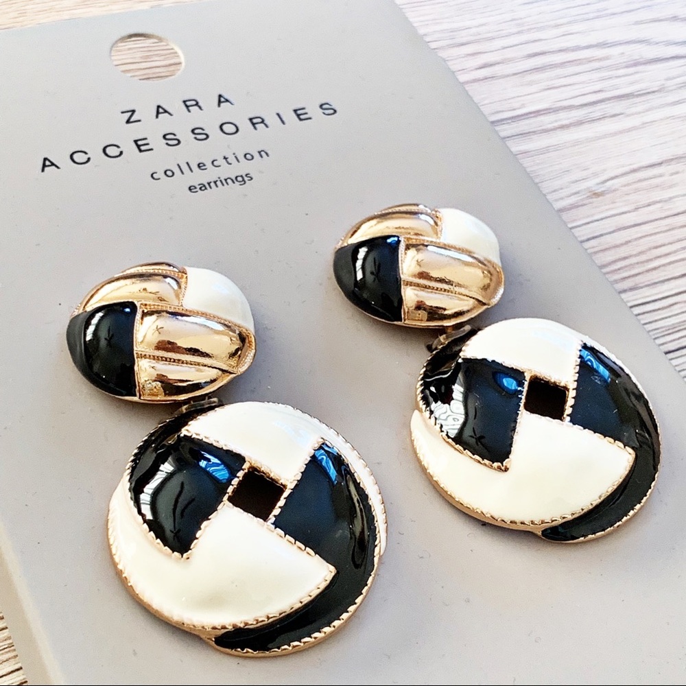 Zara Retro Enameled Disc Dangle Drop Earrings